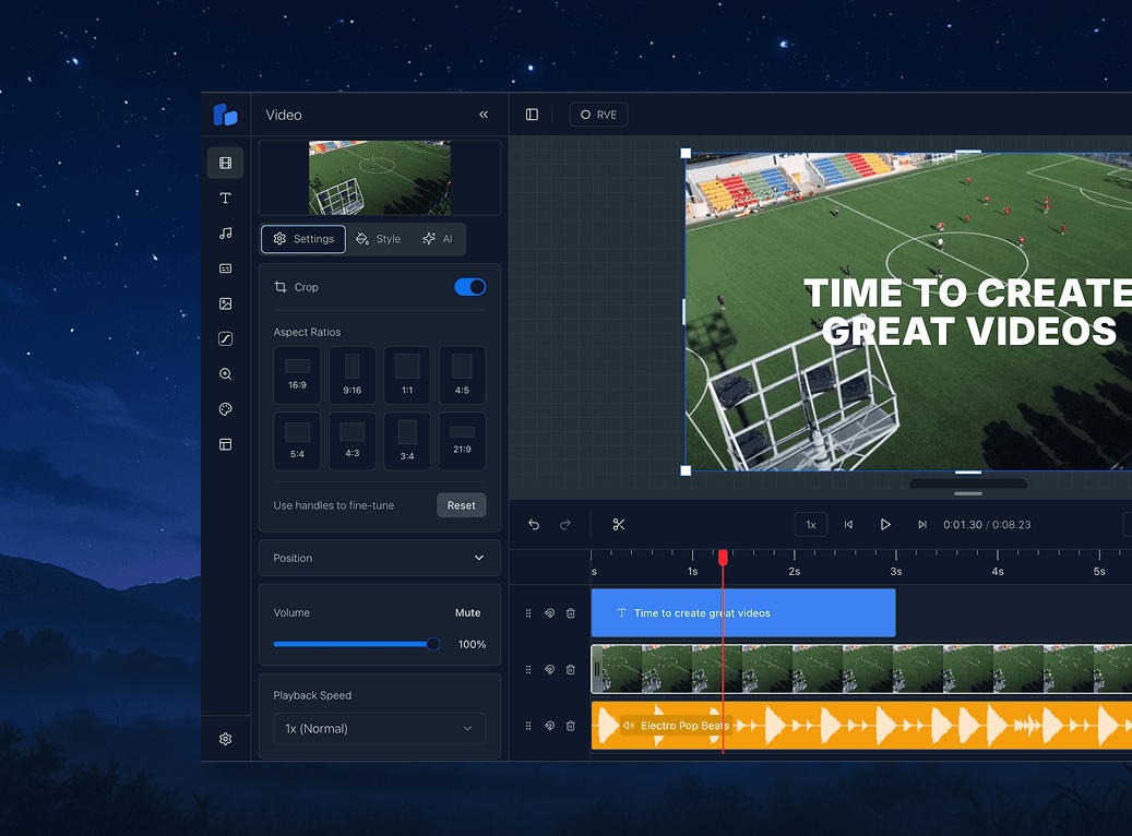 Video open in the RVE editor