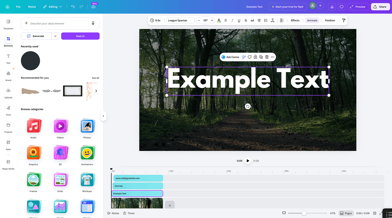 Canva video design workspace