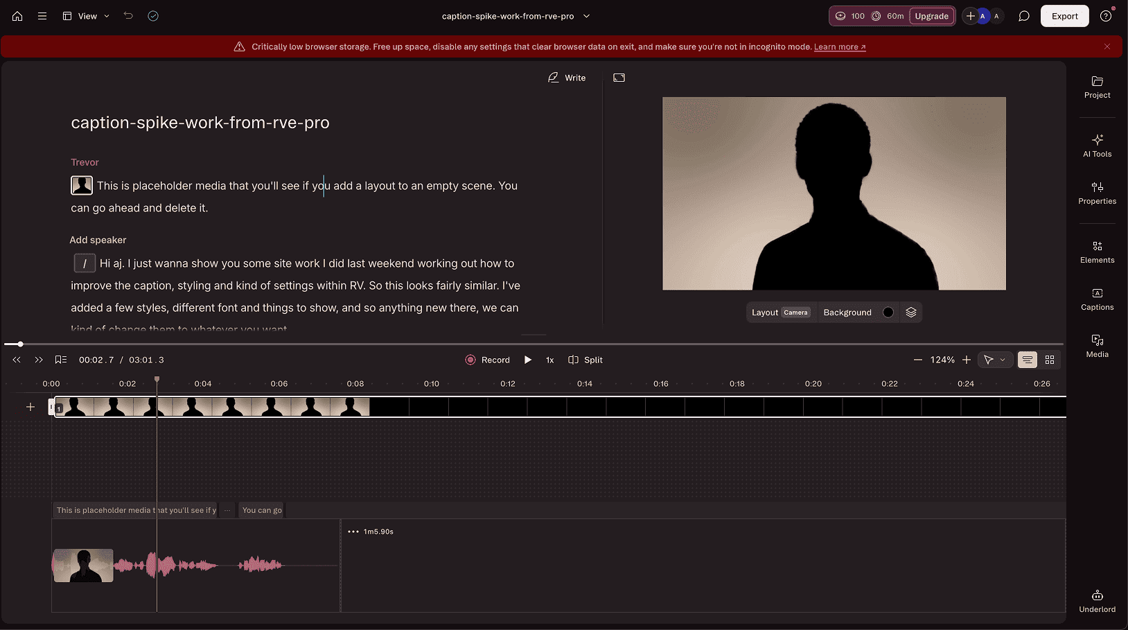 Descript podcast transcript editing setup